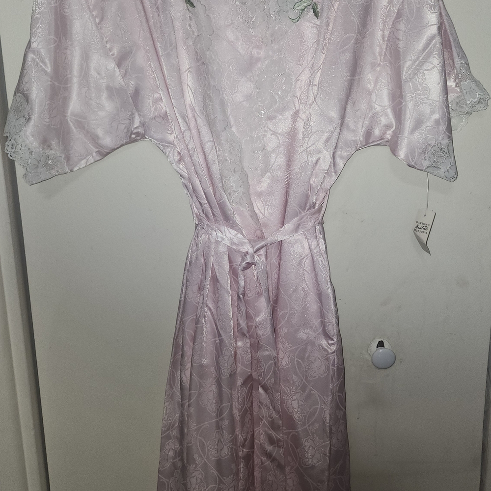 Pink Satin Floral Robe with Belt